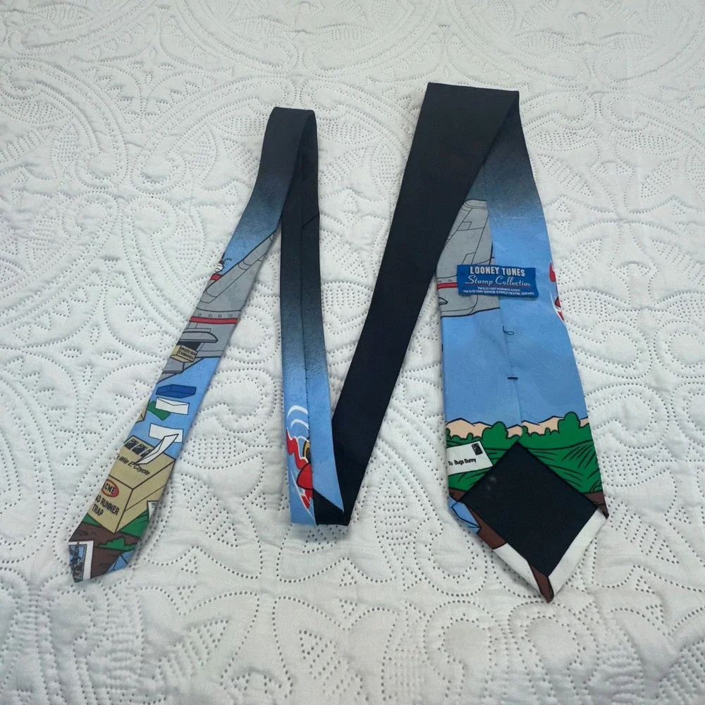 Vintage 1997 Looney Tunes Bugs Bunny USPS Stamp Collection ACME Blue Silk Tie